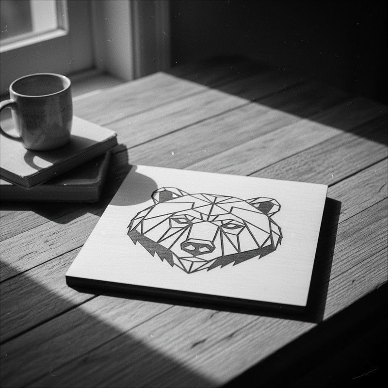 Laser-engraved bear illustration by American Laser Cutter