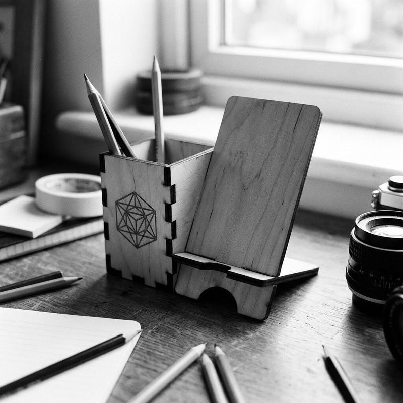 Laser-cut wooden phone stand by American Laser Cutter